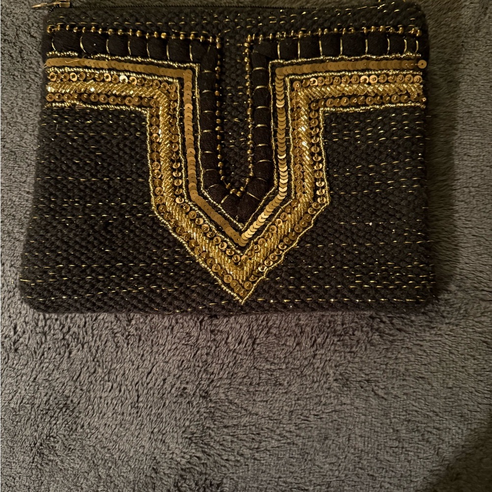 America & Beyond Elegant Black and Gold Clutch
